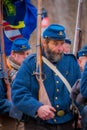 MOORPARK, CA, USA- APRIL 18, 2018: People, wearing Blue uniform during representation of civil War Reenactment in