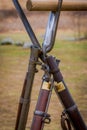 MOORPARK, USA - APRIL, 18, 2018: Close up of guns used during the blue and gray civil war reenactment in Moorpark, CA is