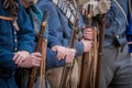 MOORPARK, USA - APRIL, 18, 2018: Close up of people with uniform holding their guns, representing the Civil War