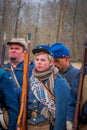 MOORPARK, USA - APRIL, 18, 2018: Group of military wearing blue uniform representing the civil War Reenactment in