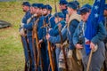 MOORPARK, USA - APRIL, 18, 2018: Group of military wearing blue uniform representing the civil War Reenactment in
