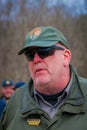 MOORPARK, USA - APRIL, 18, 2018: Portrait of man wearing sunglases and green uniform representing the Civil War