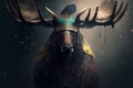 Moose animal portrait dressed as a warrior fighter or combatant soldier concept. Ai generated