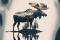 Beautiful moose in the woods double exposure with natural background