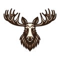 Moose buck elk head face vector illustration, zoology illustration, wild animal moose design template isolated on white background Royalty Free Stock Photo