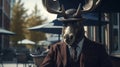Moose In Business Suit: A Hyperrealistic Steampunk Scene With Social Commentary