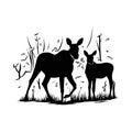 Moose, moose cow calf - mountain landscape, Wildlife Stencils - mountain Silhouettes for Cricut, Wildlife clipart, png Royalty Free Stock Photo