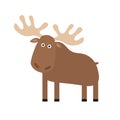 Moose elk. Cute cartoon funny character. Forest amimal collection. Isolated. White background. Royalty Free Stock Photo