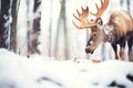 moose foraging for food under snow