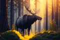 Moose in the forest contrast saturated colorful background. ai generative Royalty Free Stock Photo