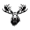 Moose Head Icon, Wild Animal Silhouette, Zoo Logo, Moose Symbol on White Background Royalty Free Stock Photo