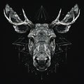 Moose head, stylized, geometric, on black background, AI Generative