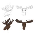 Moose Heads Sketch and Cartoon Illustrations