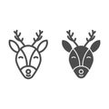 Moose with horns line and solid icon. Christmas deer head outline style pictogram on white background. Winter holidays Royalty Free Stock Photo