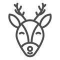 Moose with horns line and solid icon. Christmas deer head outline style pictogram on white background. Winter holidays Royalty Free Stock Photo