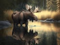 Moose inside a river a majestic one drinking water Royalty Free Stock Photo