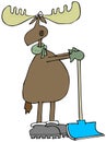 Moose leaning on a snow shovel
