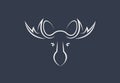 Moose line draw, male moose head with antlers. Horned animal linear icon, wildlife minimalistic logo design template