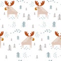 Seamless pattern with cute Moose. Vector illustrations Royalty Free Stock Photo