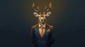 The moose portrait wearing the business suit on isolated background