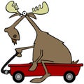 Moose in a red wagon
