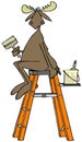 Moose sitting on a stepladder holding a paintbrush