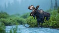 Misty River Moose Royalty Free Stock Photo