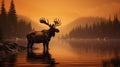 Moose standing in the water at sunset, AI