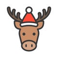 Moose wearing santa hat outline icon editable stroke