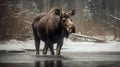 Moose in the wild, winter, wallpaper, background, photography, american flag, Generative AI
