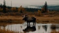 Moose in the wild, winter, wallpaper, background, photography, american flag, Generative AI