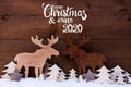 Moose, Wooden Tree, Snow, Merry Christmas And Happy 2020
