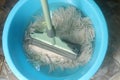 Mop in the blue bucket