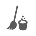 Mop and bucket black vector icon