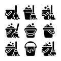 Mop and Bucket Cleaning Solid Glyph Icon Set Royalty Free Stock Photo