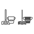 Mop and bucket line and glyph icon. Household vector illustration isolated on white. Cleaning tools outline style design Royalty Free Stock Photo