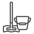 Mop and bucket line icon. Household vector illustration isolated on white. Cleaning tools outline style design, designed Royalty Free Stock Photo