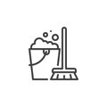 Mop and bucket line icon