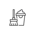 Mop and bucket outline icon