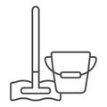 Mop and bucket thin line icon. Household vector illustration isolated on white. Cleaning tools outline style design Royalty Free Stock Photo