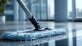 Mop Cleaning Shiny Floor in Modern Building Royalty Free Stock Photo