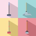 Mop cleaning swab icons set, flat style