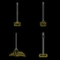 Mop cleaning swab icons set vector neon