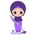 Mop. cute Muslim children`s cartoon. cartoon Children`s daily fun activity. Vector Female Cartoon Character. childrens story boo