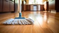 Mop on light tile floor, closeup. Neural network AI generated Royalty Free Stock Photo