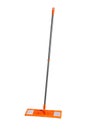 Mop with orange microfiber rag and grey plastic tubular handle isolated on a white Royalty Free Stock Photo