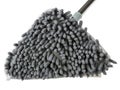 The mop is triangular with interchangeable nozzles.