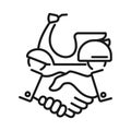 Moped Deal with Hand shake icon vector. Motorcycle on sale. Motorcycle sale, rental motorbike. Deal businessman salesman and