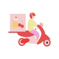 Moped delivery of desserts Flat vector illustration