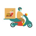 Moped delivery of fast food Flat vector illustration
